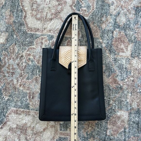 Loeffler Randall Jr Work Tote Embossed Python Nude Black Leather Handbag - Picture 8 of 11